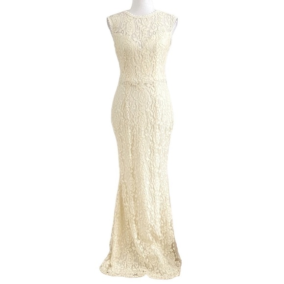 MANIJU OFF WHITE LACE SWEETHEART SLEEVELESS EVENING PROM FORMAL GOWN DRESS - M - Picture 1 of 10